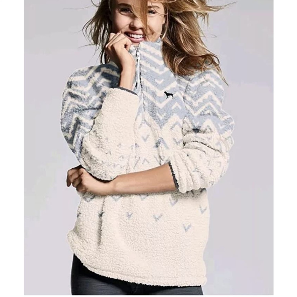 PINK Boyfriend Quarter Zipup Sherpa Fleece Sweater